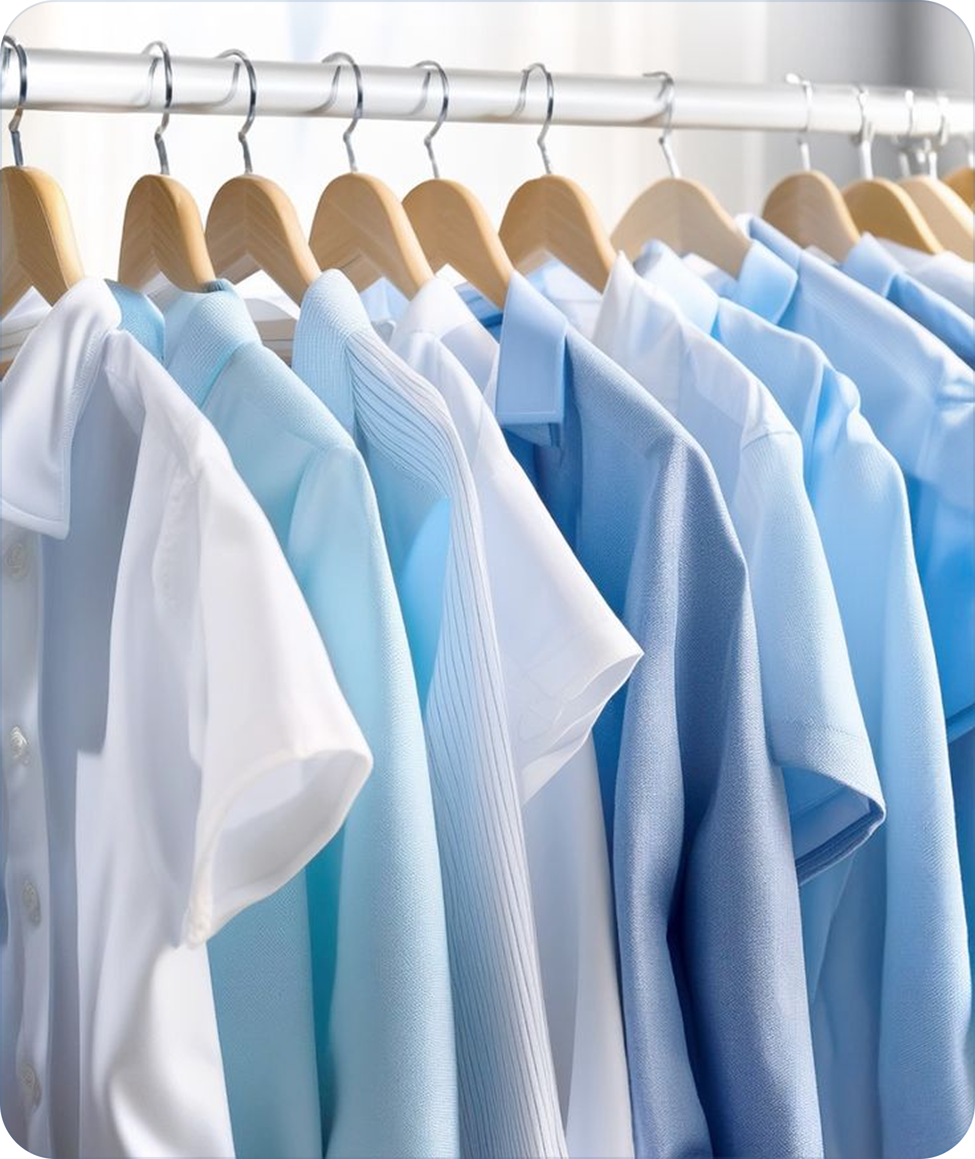 Freshly laundered shirts on hangers