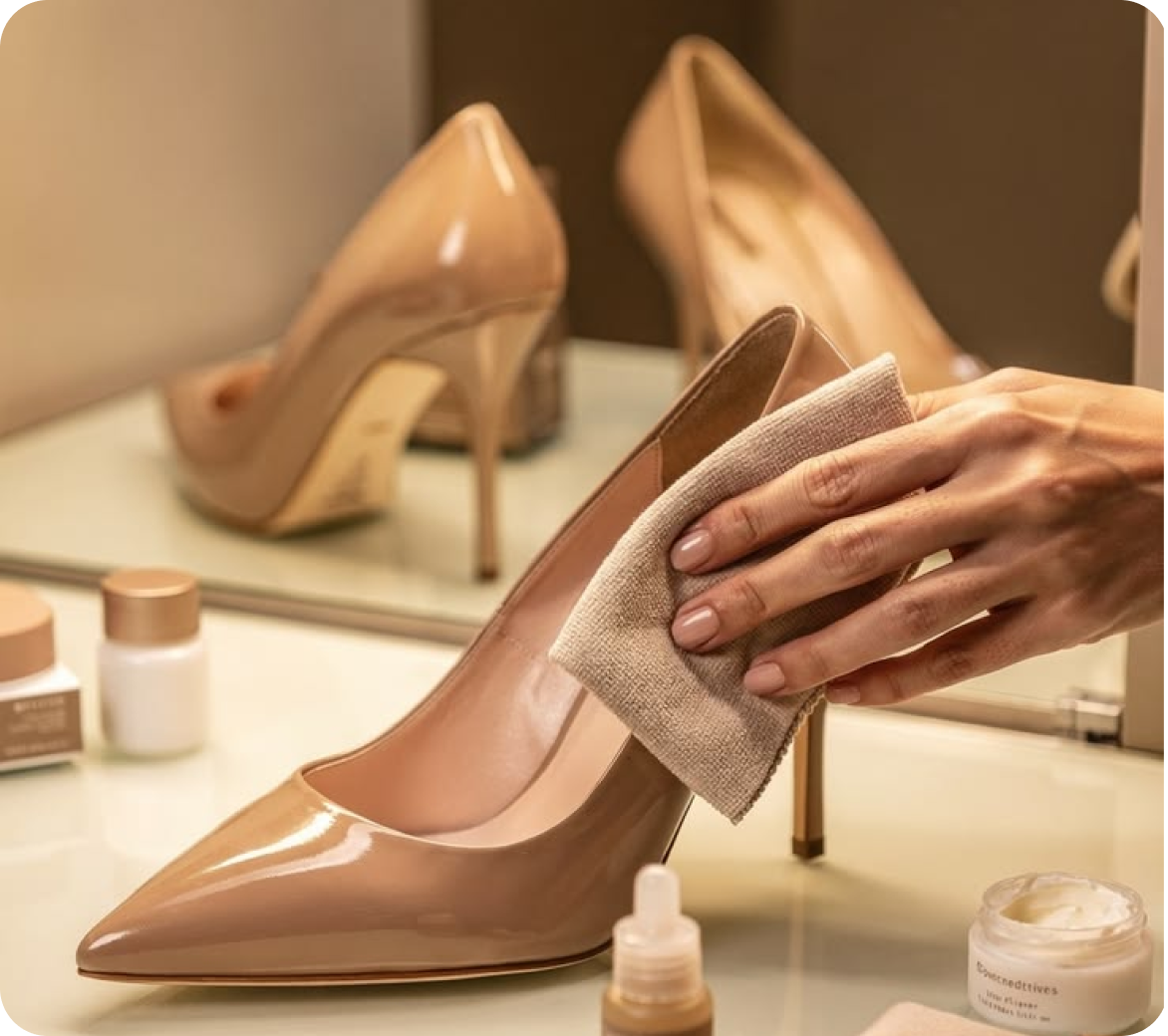 Leather shoe being cleaned